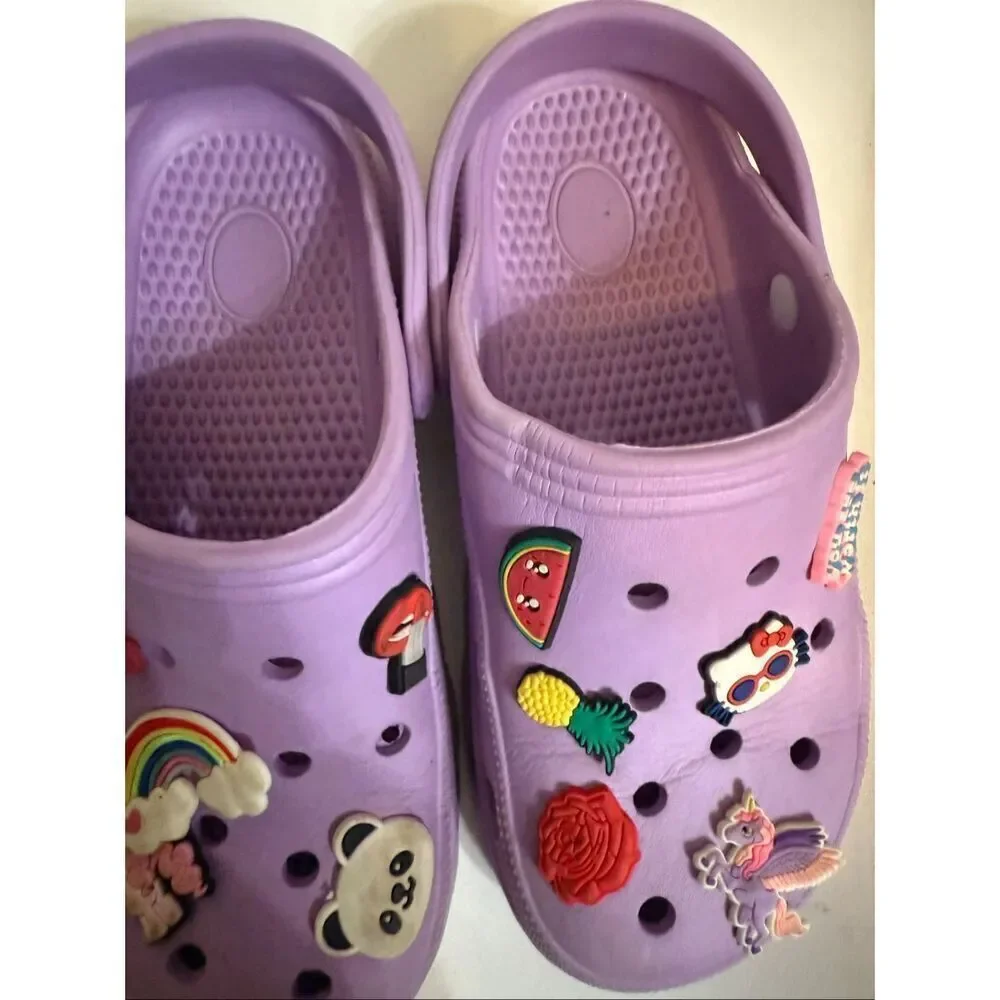 Crocs Big Girls Jibbitz Charms Classic Clog Sandals Purple Size 34